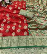 red banarasi silk blend kanjivaram zari woven saree with rich border
