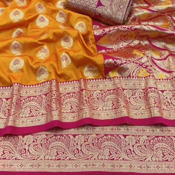 orange silk blend kanjivaram zari woven saree with rich border 2