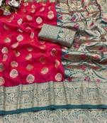 pink banarasi silk blend saree with zari woven design