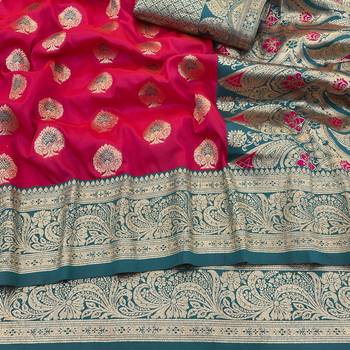 pink silk blend saree with zari woven design 2