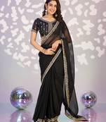 black color ethnic embroidered simmer chiffon fabric girlie partywear saree