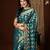 teal blue color beautiful woven ethnic georgette fabric ceremonial saree