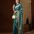 teal blue color beautiful woven ethnic georgette fabric ceremonial saree