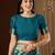 teal blue color beautiful woven ethnic georgette fabric ceremonial saree
