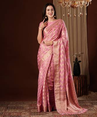 pink woven ethnic georgette ceremonial saree 1