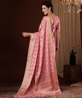 pink woven ethnic georgette ceremonial saree 2