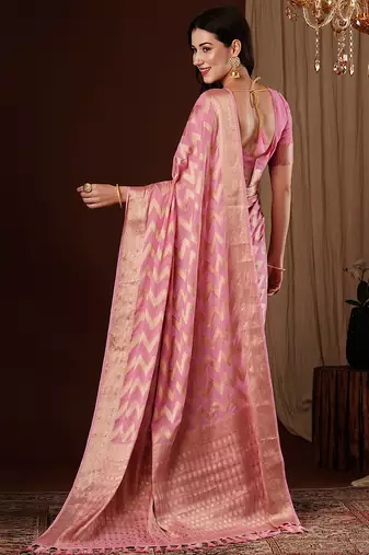 pink woven ethnic georgette ceremonial saree