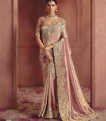 Onion pink classic pure smooth zari silk saree with rich embroidery and sequins