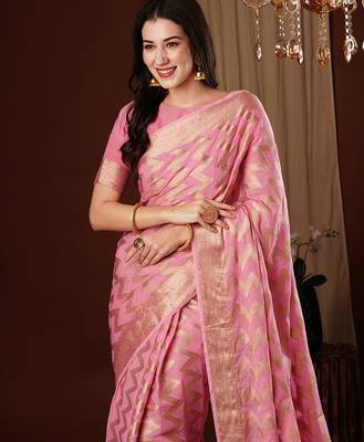 pink woven ethnic georgette ceremonial saree 3