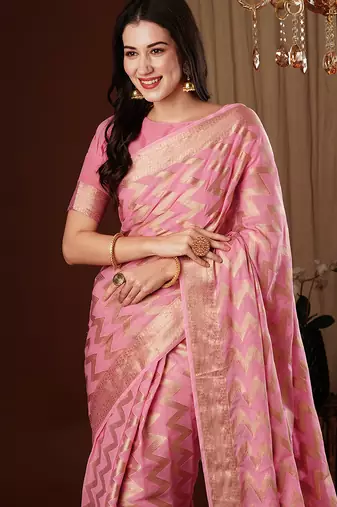 pink woven ethnic georgette ceremonial saree
