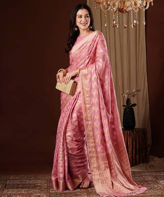 pink woven ethnic georgette ceremonial saree 4
