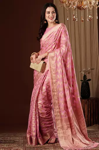 pink woven ethnic georgette ceremonial saree