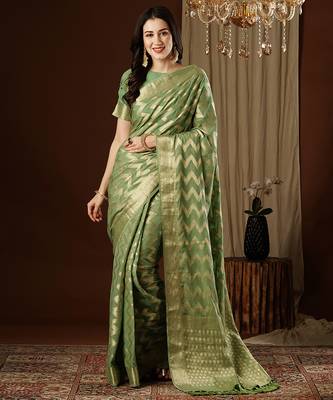 pista woven ethnic georgette ceremonial saree 1