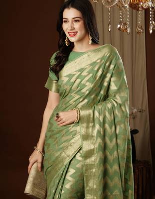 pista woven ethnic georgette ceremonial saree 3