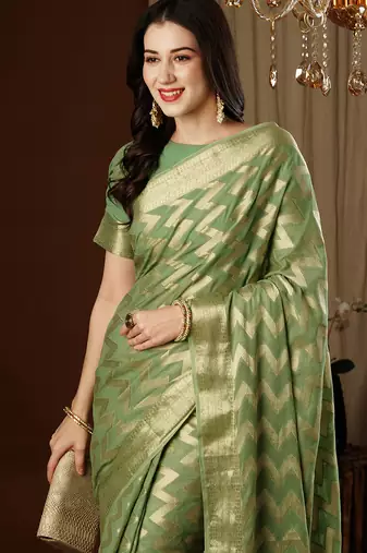 pista woven ethnic georgette ceremonial saree