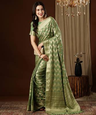 pista woven ethnic georgette ceremonial saree 4