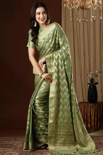 pista woven ethnic georgette ceremonial saree