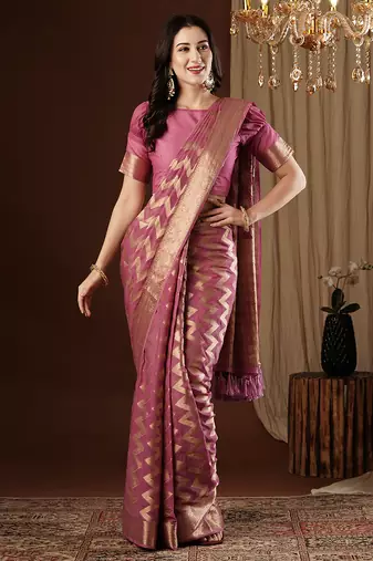 purple color beautiful woven ethnic georgette fabric ceremonial saree