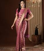 purple color beautiful woven ethnic georgette fabric ceremonial saree
