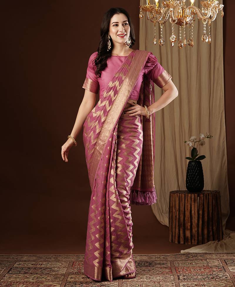 purple color beautiful woven ethnic georgette fabric ceremonial saree