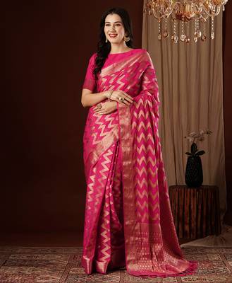 pink woven ethnic georgette ceremonial saree 1