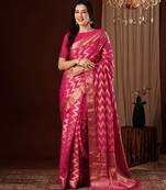 pink color beautiful woven ethnic georgette fabric ceremonial saree