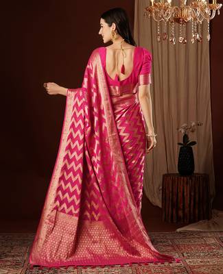 pink woven ethnic georgette ceremonial saree 2