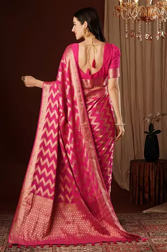 pink woven ethnic georgette ceremonial saree
