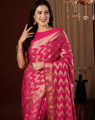 pink woven ethnic georgette ceremonial saree 3
