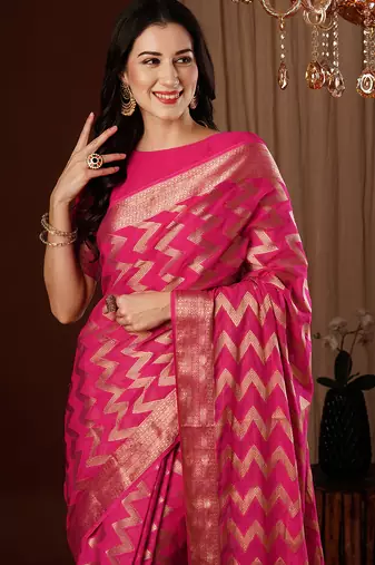 pink woven ethnic georgette ceremonial saree