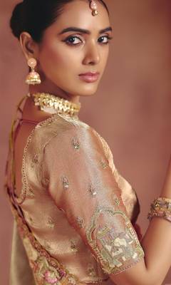 Chiku stunning pure smooth zari silk blend saree with sequins and embroidered blouse 2