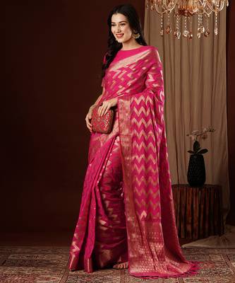 pink woven ethnic georgette ceremonial saree 4