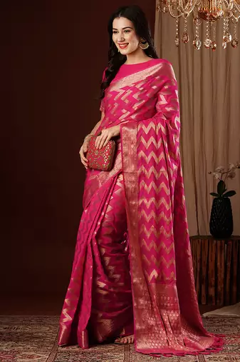 pink woven ethnic georgette ceremonial saree