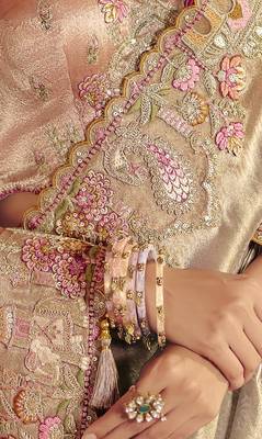 Chiku stunning pure smooth zari silk blend saree with sequins and embroidered blouse 3