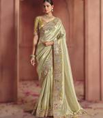 Mehendi graceful pure smooth zari silk saree with heavy embroidery and sequins