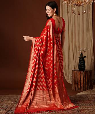 red woven ethnic georgette ceremonial saree 2