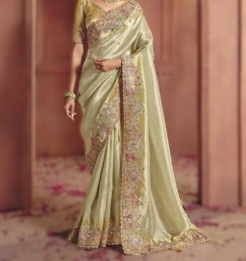 Mehendi graceful pure smooth zari silk blend saree with embroidery and sequins 3