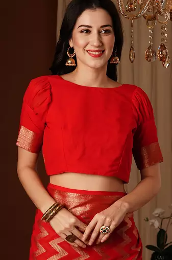 red woven ethnic georgette ceremonial saree