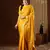 yellow color beautiful woven ethnic georgette fabric ceremonial saree
