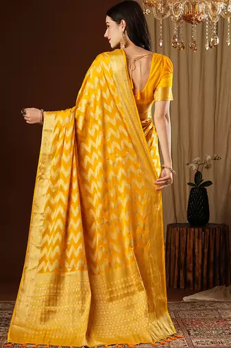 yellow woven ethnic georgette ceremonial saree
