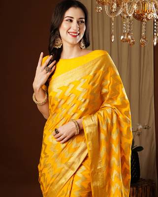 yellow woven ethnic georgette ceremonial saree 3