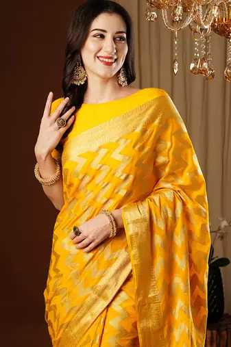 yellow woven ethnic georgette ceremonial saree