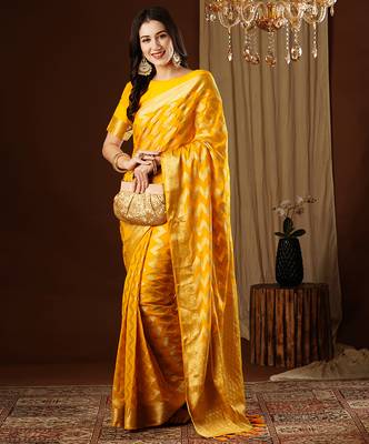 yellow woven ethnic georgette ceremonial saree 4