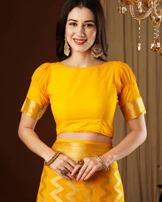 yellow woven ethnic georgette ceremonial saree 5