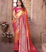 orange color banarasi tissue silk blend ethnic jacquard weving designer ceremonial saree