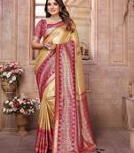 cream color banarasi tissue silk blend ethnic jacquard weving designer ceremonial saree