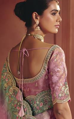 Pink rich pure smooth zari silk blend saree with embroidery and sequins 3