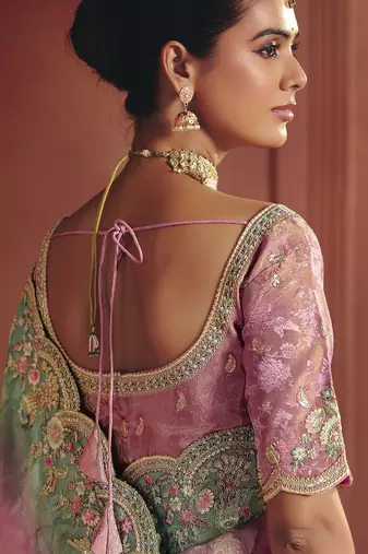 Pink rich pure smooth zari silk blend saree with embroidery and sequins