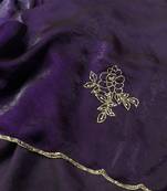 Purple Color Plain Saree With Floral Pipe And Pearls Work Satin Silk Blend Saree