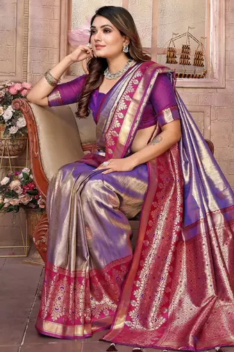 lavender faux banarasi tissue silk blend ethnic jacquard weving ceremonial saree